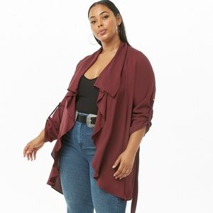 Burgundy Ruffled Duster Jacket 1X
